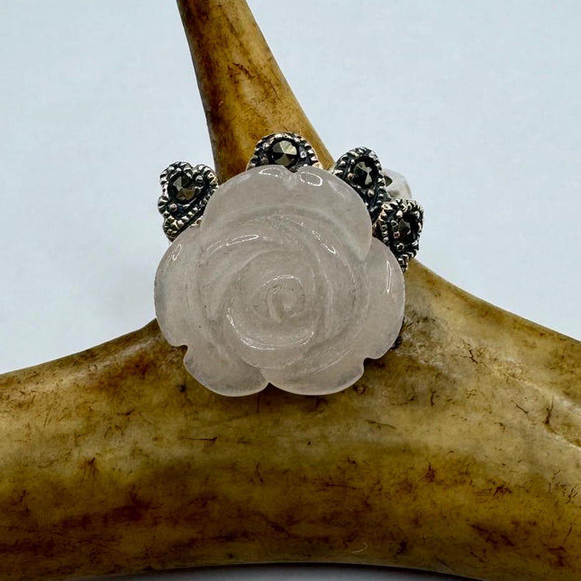 Vintage Pink Rose 925 Sterling Silver Boho Ring