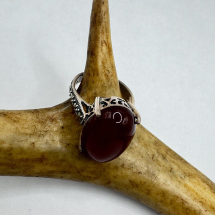 Vintage Red Carnelian 925 Sterling Silver Boho Ring