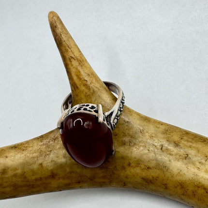 Vintage Red Carnelian 925 Sterling Silver Boho Ring