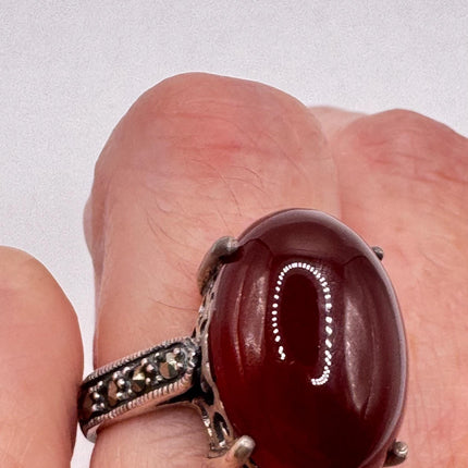 Vintage Red Carnelian 925 Sterling Silver Boho Ring