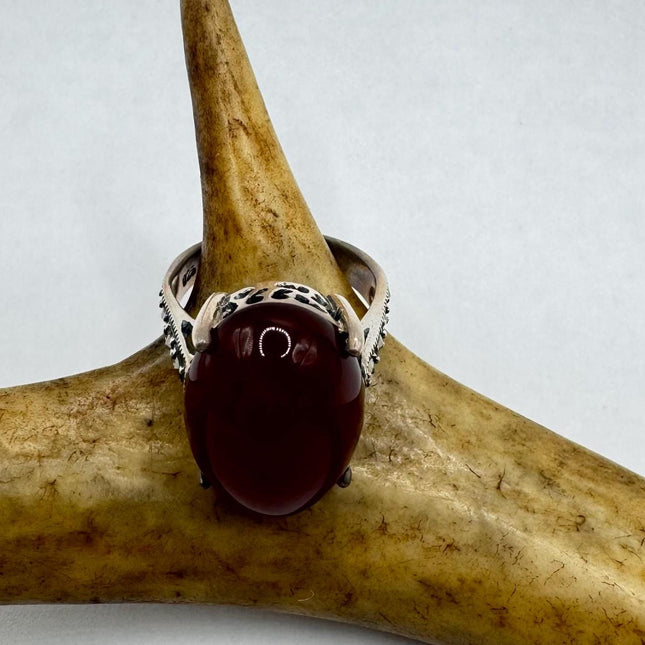 Vintage Red Carnelian 925 Sterling Silver Boho Ring