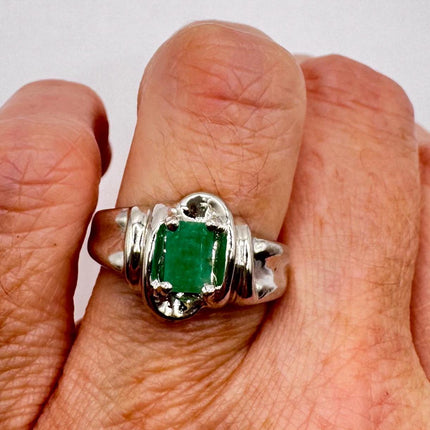 Vintage Silver Buckle Ring | Crystal Diamond Green Emerald Boho Cocktail | 925 Sterling Silver Antique Wedding Band Engagement Ring