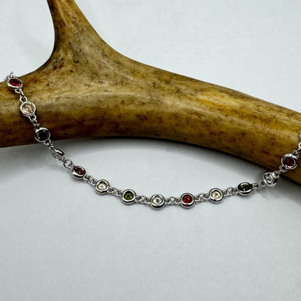 Vintage Silver Tennis Bracelet CZ Crystal Rainbow 925 Sterling Silver Layered Stacking Bracelet