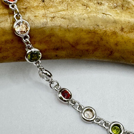 Vintage Silver Tennis Bracelet CZ Crystal Rainbow 925 Sterling Silver Layered Stacking Bracelet