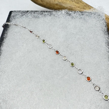 Vintage Silver Tennis Bracelet CZ Crystal Rainbow 925 Sterling Silver Layered Stacking Bracelet