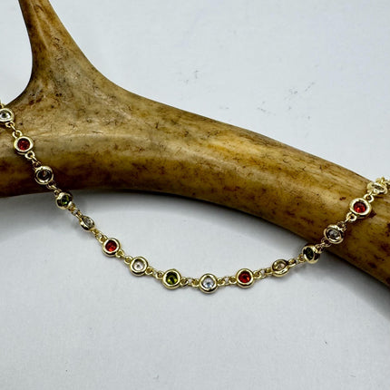 Vintage Gold Tennis Bracelet CZ Crystal Rainbow 925 Sterling Silver Layered Stacking Bracelet