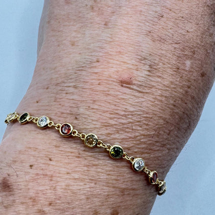 Vintage Gold Tennis Bracelet CZ Crystal Rainbow 925 Sterling Silver Layered Stacking Bracelet
