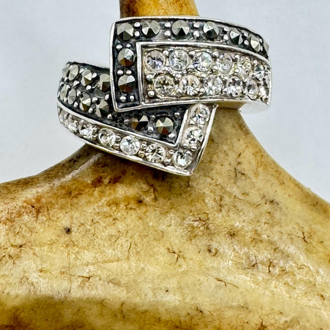 Vintage Marcasite White Sapphires Ring - 925 Sterling Silver Cocktail Ring - Minimalist Everyday Jewelry