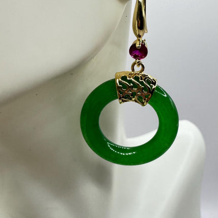 Vintage Gold Jade Large Hoop Earrings
