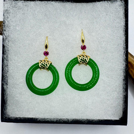 Vintage Gold Jade Large Hoop Earrings