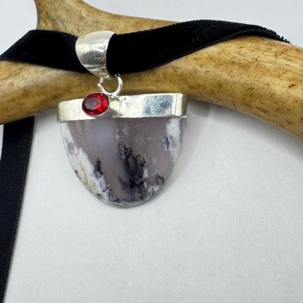 Vintage Silver Choker Necklace |Fossil lace agate Gemstone Set in Silver