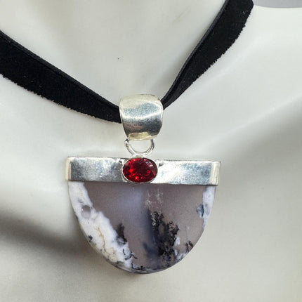 Vintage Silver Choker Necklace |Fossil lace agate Gemstone Set in Silver