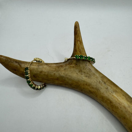 Vintage Green Chrome Diopside Gold Hoop Earrings