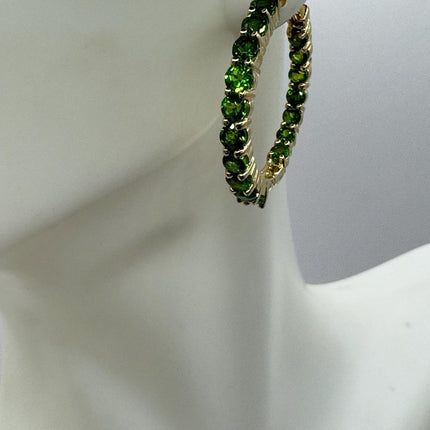 Vintage Green Chrome Diopside Gold Hoop Earrings