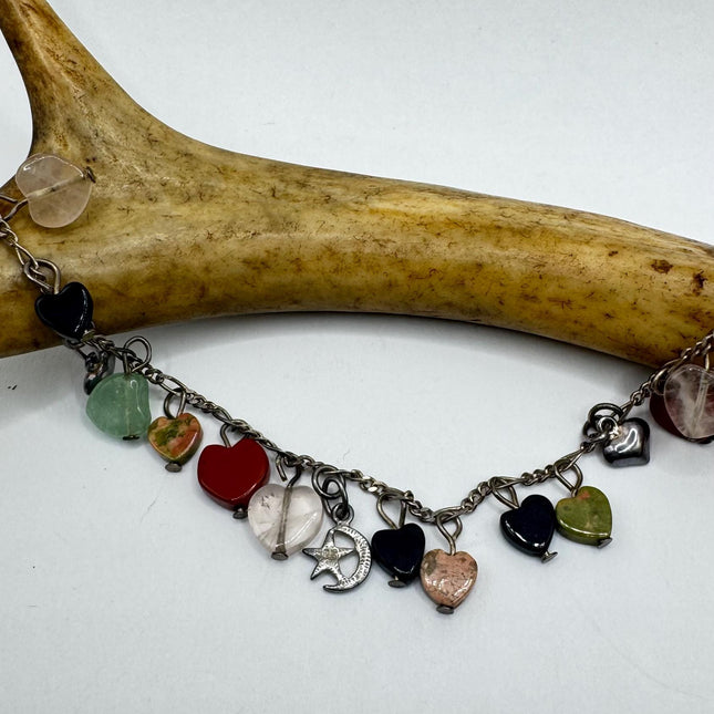Vintage heart charm bracelet Chunky Stackable Layered Every day 925 Sterling Silver Elijah collection