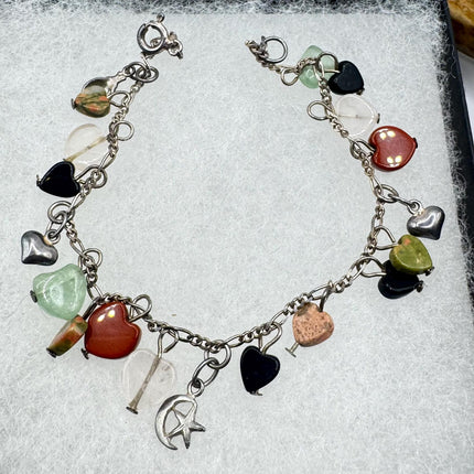 Vintage heart charm bracelet Chunky Stackable Layered Every day 925 Sterling Silver Elijah collection