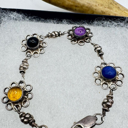 Vintage Gemstone Lucky Bracelet - 925 Sterling Silver Stacked Layers for Everyday Wear Elijah Collection