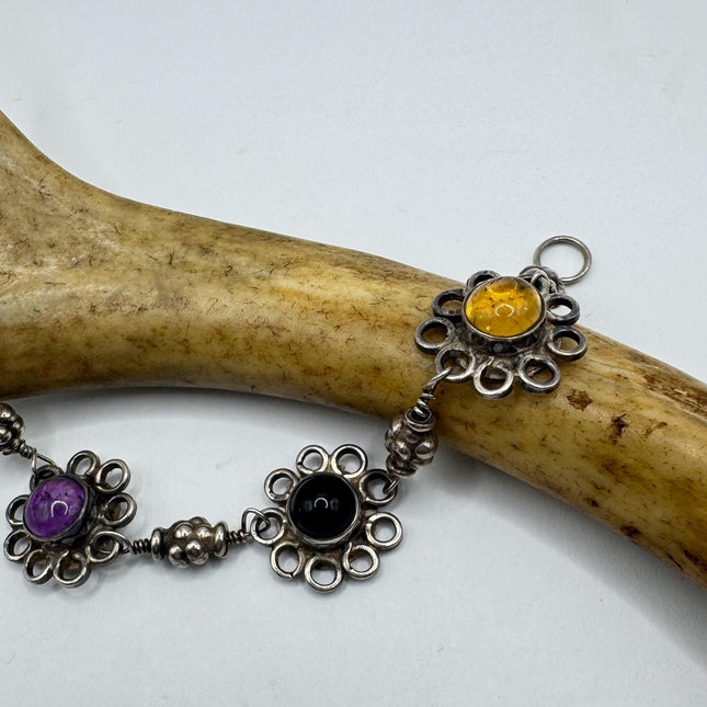 Vintage Gemstone Lucky Bracelet - 925 Sterling Silver Stacked Layers for Everyday Wear Elijah Collection