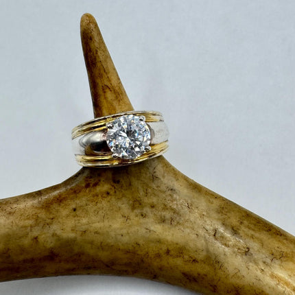 Vintage Cubic Zirconia Clear Crystal Diamond Cocktail | Gold 925 Sterling Silver Antique Wedding Promise Band Engagement Ring