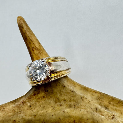 Vintage Cubic Zirconia Clear Crystal Diamond Cocktail | Gold 925 Sterling Silver Antique Wedding Promise Band Engagement Ring