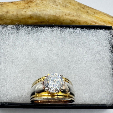 Vintage Cubic Zirconia Clear Crystal Diamond Cocktail | Gold 925 Sterling Silver Antique Wedding Promise Band Engagement Ring