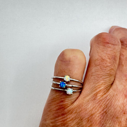 Vintage Fire Opal Tiny Stacking Promise Ring - 925 Sterling Silver Band Minimalist Jewelry for Prom Wedding or Everyday Ring