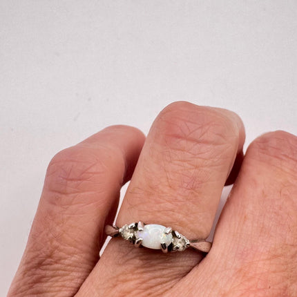 Vintage Fire Opal Tiny Stacking Promise Ring - 925 Sterling Silver Band Minimalist Jewelry for Prom Wedding or Everyday Ring