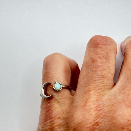 Vintage Fire Opal Tiny Stacking Promise Ring - 925 Sterling Silver Band Minimalist Jewelry Everyday Ring Star of Islam adjustable pinky ring