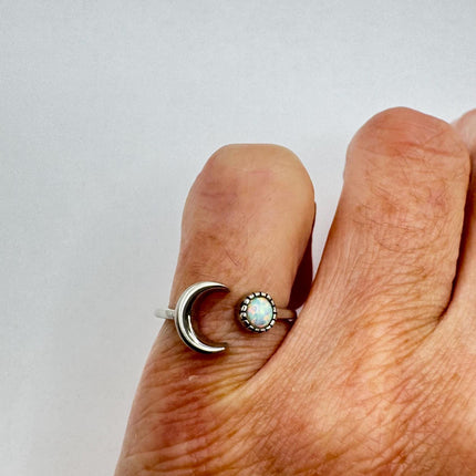 Vintage Fire Opal Tiny Stacking Promise Ring - 925 Sterling Silver Band Minimalist Jewelry Everyday Ring Star of Islam adjustable pinky ring