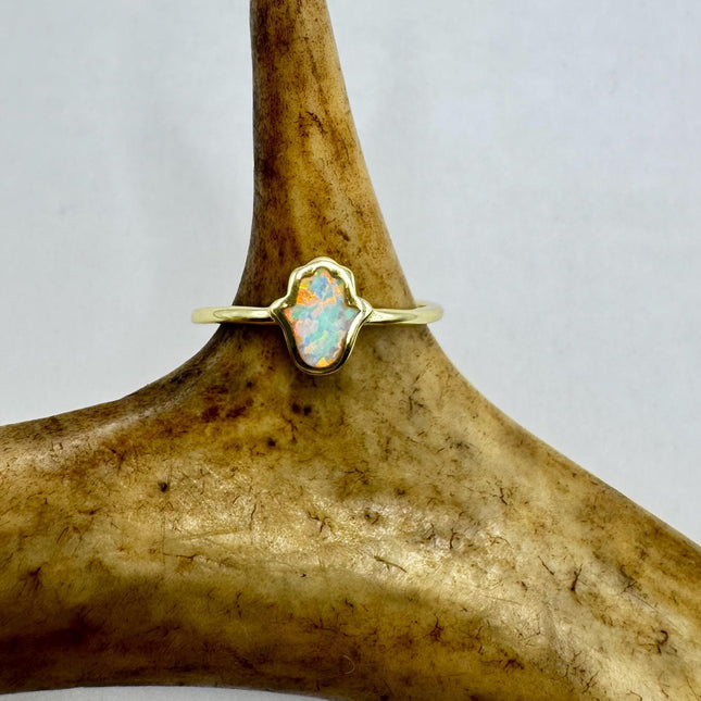Vintage Fire Opal Tiny Stacking Promise Ring - Gold 925 Sterling Silver Band Minimalist Jewelry for Prom Wedding or Everyday Ring
