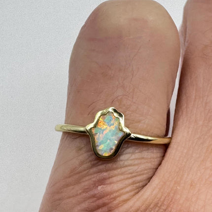 Vintage Fire Opal Tiny Stacking Promise Ring - Gold 925 Sterling Silver Band Minimalist Jewelry for Prom Wedding or Everyday Ring