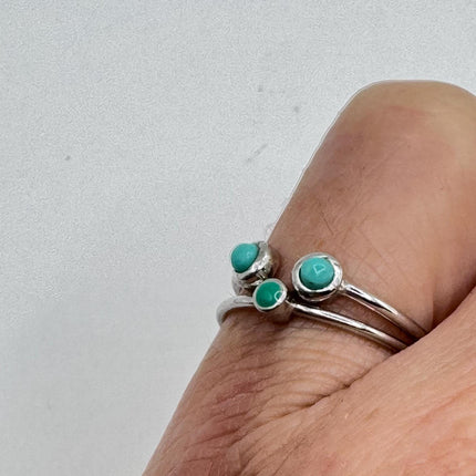 Vintage Tiny Turquoise Stacking Promise Ring - 925 Sterling Silver Gold Band Minimalist Jewelry for Prom Wedding or Everyday Ring