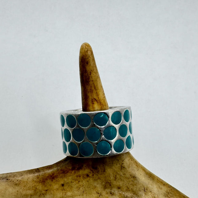 Vintage Turquoise Enamel Stacking Promise Ring - 925 Sterling Silver Band Minimalist Jewelry for Prom Wedding or Everyday Ring