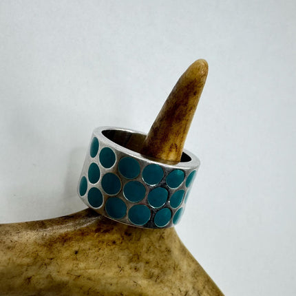 Vintage Turquoise Enamel Stacking Promise Ring - 925 Sterling Silver Band Minimalist Jewelry for Prom Wedding or Everyday Ring