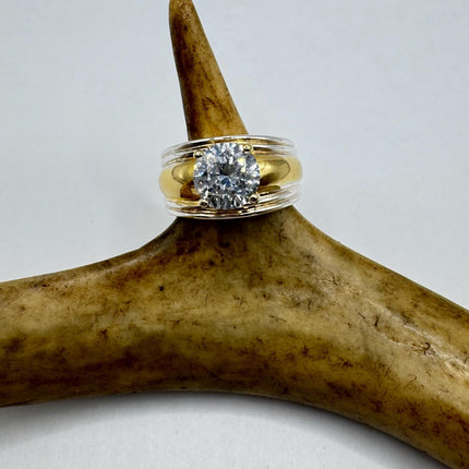 Vintage Cubic Zirconia Clear Crystal Diamond Cocktail | Gold 925 Sterling Silver Antique Wedding Promise Band Engagement Ring Size 5