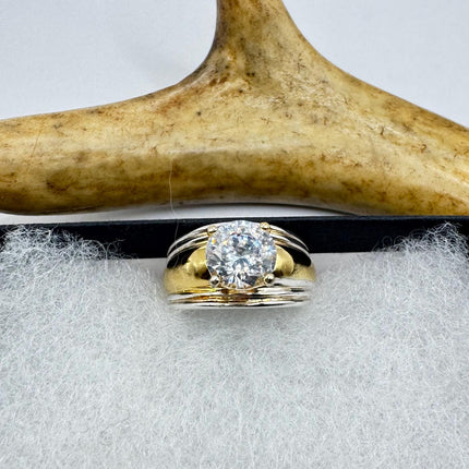 Vintage Cubic Zirconia Clear Crystal Diamond Cocktail | Gold 925 Sterling Silver Antique Wedding Promise Band Engagement Ring Size 5