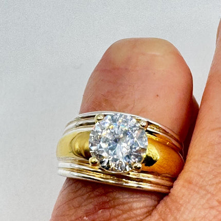Vintage Cubic Zirconia Clear Crystal Diamond Cocktail | Gold 925 Sterling Silver Antique Wedding Promise Band Engagement Ring Size 5