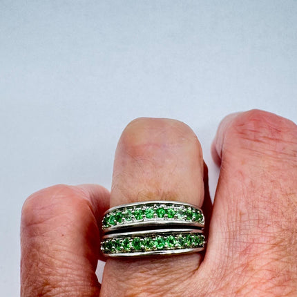 Vintage Silver Ring | Crystal Diamond Green Chrome Diopside Boho Cocktail | Gold 925 Sterling Silver Antique Wedding Band Engagement Ring