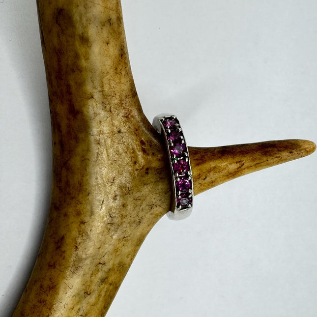 Vintage Red Tourmaline Blue Iolite Ring Band 925 Sterling Silver