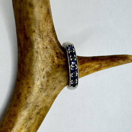 Vintage Red Tourmaline Blue Iolite Ring Band 925 Sterling Silver