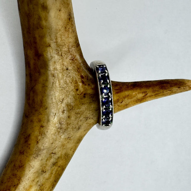 Vintage Red Tourmaline Blue Iolite Ring Band 925 Sterling Silver
