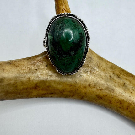 Vintage Silver Adjustable Ring | Green Stone of Eilat Boho Cocktail | 925 Sterling Silver Antique Wedding Band Engagement Ring