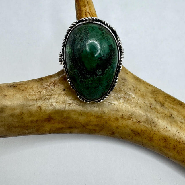 Vintage Silver Adjustable Ring | Green Stone of Eilat Boho Cocktail | 925 Sterling Silver Antique Wedding Band Engagement Ring