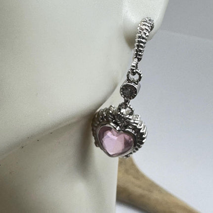 Vintage Pink Rose Quartz Heart Chandelier Drop Gemstone 925 Sterling Silver Earrings