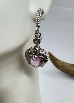 Vintage Pink Rose Quartz Heart Chandelier Drop Gemstone 925 Sterling Silver Earrings