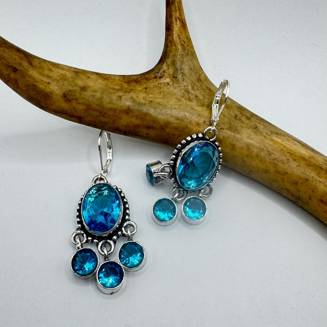 Vintage Aqua Blue Glass Silver Earrings