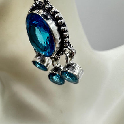 Vintage Aqua Blue Glass Silver Earrings