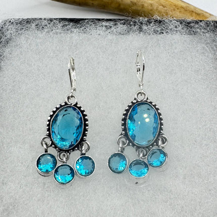 Vintage Aqua Blue Glass Silver Earrings