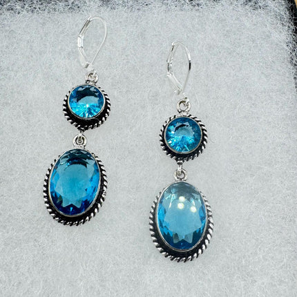 Vintage Aqua Blue Glass Silver Earrings