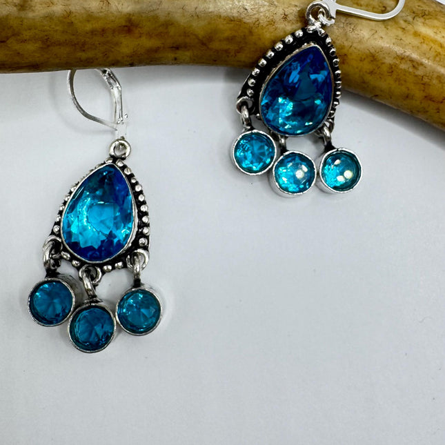 Vintage Aqua Blue Glass Silver Earrings
